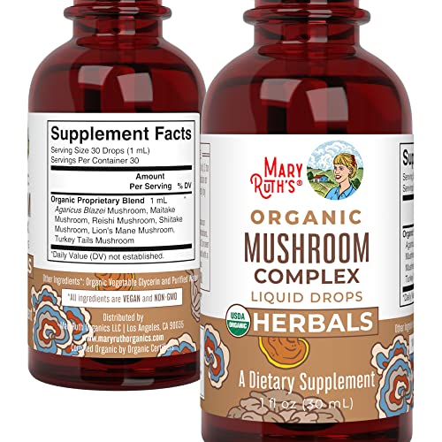 MaryRuth's USDA Organic Mushroom Complex Liquid Drops | Herbal Supplement | Immune Support | Cognitive Function | Stress Relief | Vegan | Non-GMO | 30 Servings