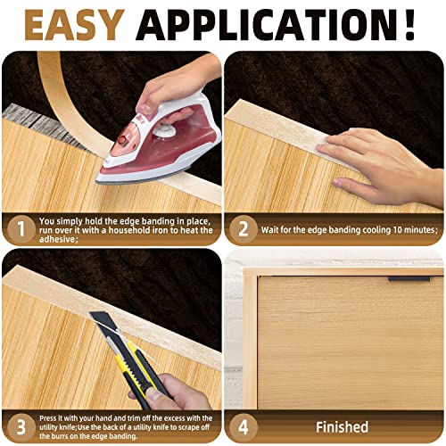 GSCIT Club Birch Edge Banding, 1/2 inch x 50ft roll of Veneer Edge Banding -Pre-glued Flexible, Real Wood Tape Banding for Cabinet Repair Furniture Restoration