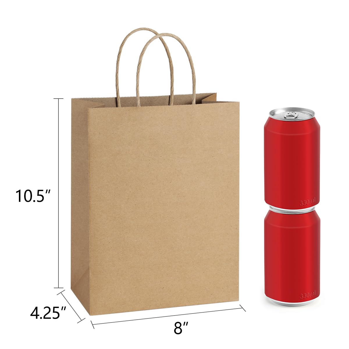 BagDream Gift Bags with Handles 8x4.25x10.5 Inch Brown 50 Pack Bulk