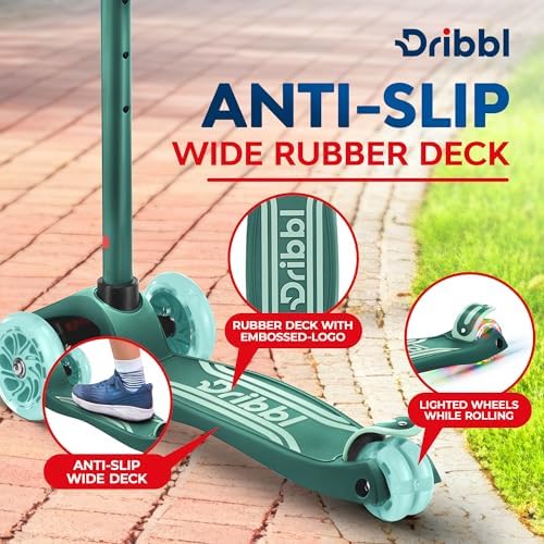 3-Wheel Kids Scooter - Lean-to-Steer Technology, Adjustable Height Handlebar, Wide Anti-Slip Deck, Scooter for Boys & Girls Ages 3+, Child Safety Approved, Support Riders Up to 165 lbs, Aqua