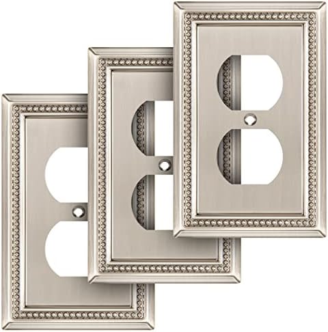 Henne Bery Sunken Pearls Heavy Duty Decorative Wall Plate Switch Plate Outlet Cover (Single Duplex, 3 Pack, Satin Nickel)