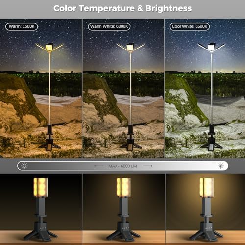 Telescopic Camping Lights Rechargeable 14000 mAh Led Multifunction Magnetic Lanterns Job Site Lighting Cordless Dimmable Camping Tent Lamp Portable Power Supply 6000LM IPX5 Waterproof