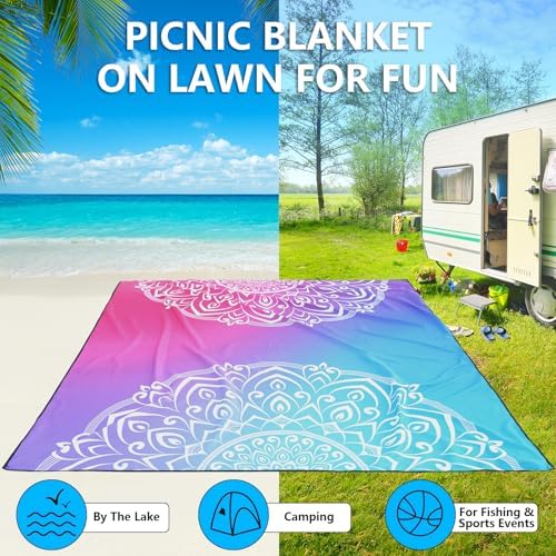Beach Blanket Waterproof Sandproof Beach Mat 79" X 83" /10'x9'for 2-8 Adults Quick Drying Outdoor Picnic Mat Beach Accessories for Travel, Camping, Hiking