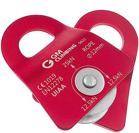 GM CLIMBING Micro Prusik Minding Pulley 25kN CE UIAA Certified 12mm Single Pulley Mobile Side Plates for Arborist Rigging Climbing Rescue