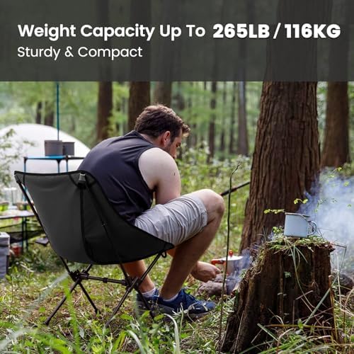 CAMEL CROWN Portable Camping Chair Folding Compact Lawn Lightweight Backpacking Chair with Carry Bag for Outdoor Hiking Beach Travel Picnic Festival Black