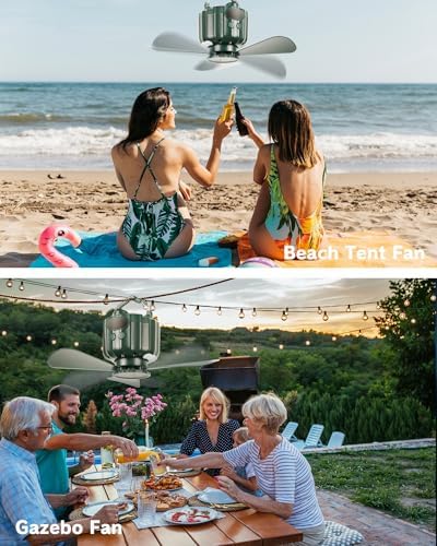 DUKUSEEK Portable Ceiling Fans with Remote Control, Power Bank, USB Battery Operated Camping Fan with Hanging Hook for Canopy Tents, Emergency Survival