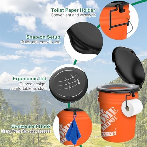 Bucket Toilet Seat with Cushion, 5 Gal Bucket Toilet Seat with Lid for Camping, Soft Cushion Toilet Seat with Storage Bags and Disposable Toilet Bags, Camping, Hiking, Emergency, Car, Boat