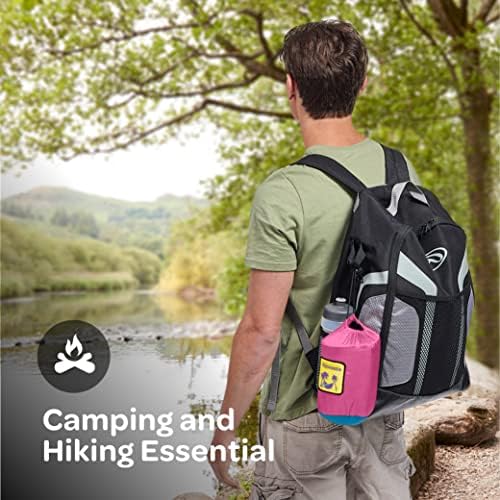 Durable Hammock 500 lb Capacity, Nylon Camping Hammock Chair - Double or Single Sizes w/Tree Straps and Attached Carry Bag - Portable for Travel/Backpacking/Beach/Backyard (Large, Fuchsia & Sky Blue)