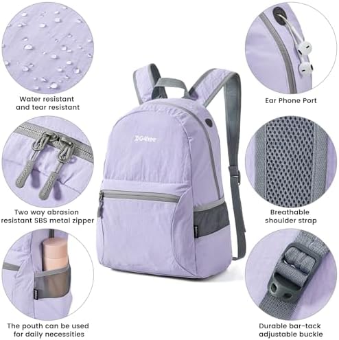 G4Free 20L Lightweight Packable Backpack Travel Hiking Daypack Foldable Backpack for Men Women(Light Purple)
