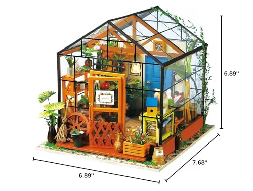 Rowood Miniature House Kit, DIY Miniature Greenhouse Dollhouse Kits for Adults, Mayberry Street Miniatures, Wooden Crafts for Adults, Gifts on Birthday Christmas - Cathy's Flower House