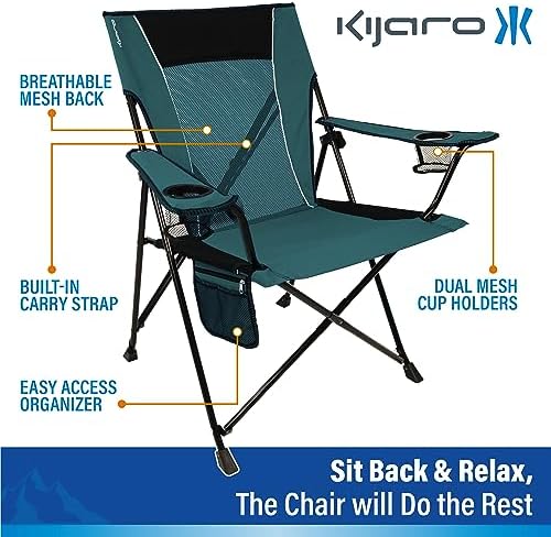 Kijaro Dual Lock Folding Camp Chair - Versatile Sports Chair With Locks Position for Outdoors - Cayman Blue Iguana