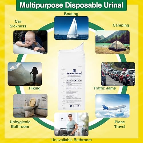 Resealable Disposable Urinal for All Genders, Adults, and Children (18 Pack) Designed for Emergencies, Travel, Camping, Long Car Rides and More - 28oz/800ml Capacity (TJ1N-C)