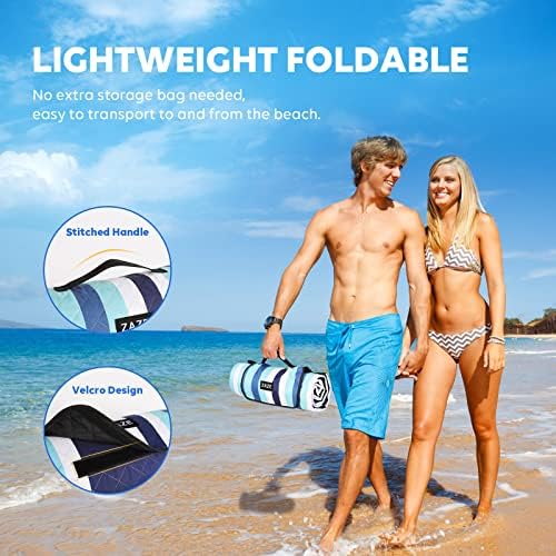 ZAZE Beach Blanket Picnic Blankets with Stakes, Thick 3-Layer 80*80 Oversized Waterproof Sandproof Compact Outdoor Mat, Big Extra Large Foldable Camping Park Vacation Travel Accessories(Blue Stripe)