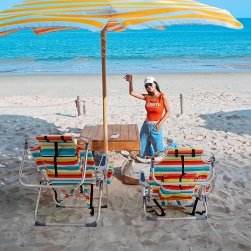 Outvita Backpack Beach Chair, 5 Level Adjustable Positions Beach Chair with Back Storage Bag, Cooler Pouch and Side Bags for Beach Poolside Lawn