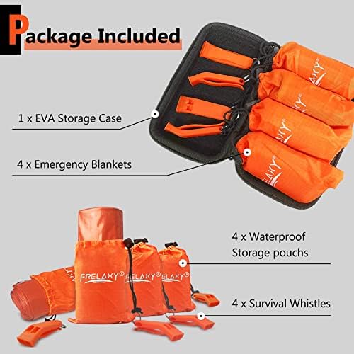 Frelaxy Emergency Blanket 2-Pack/4-Pack, Extra-Thick Extra-Large Space Blankets with Whistles, Storage Pouchs, and EVA case