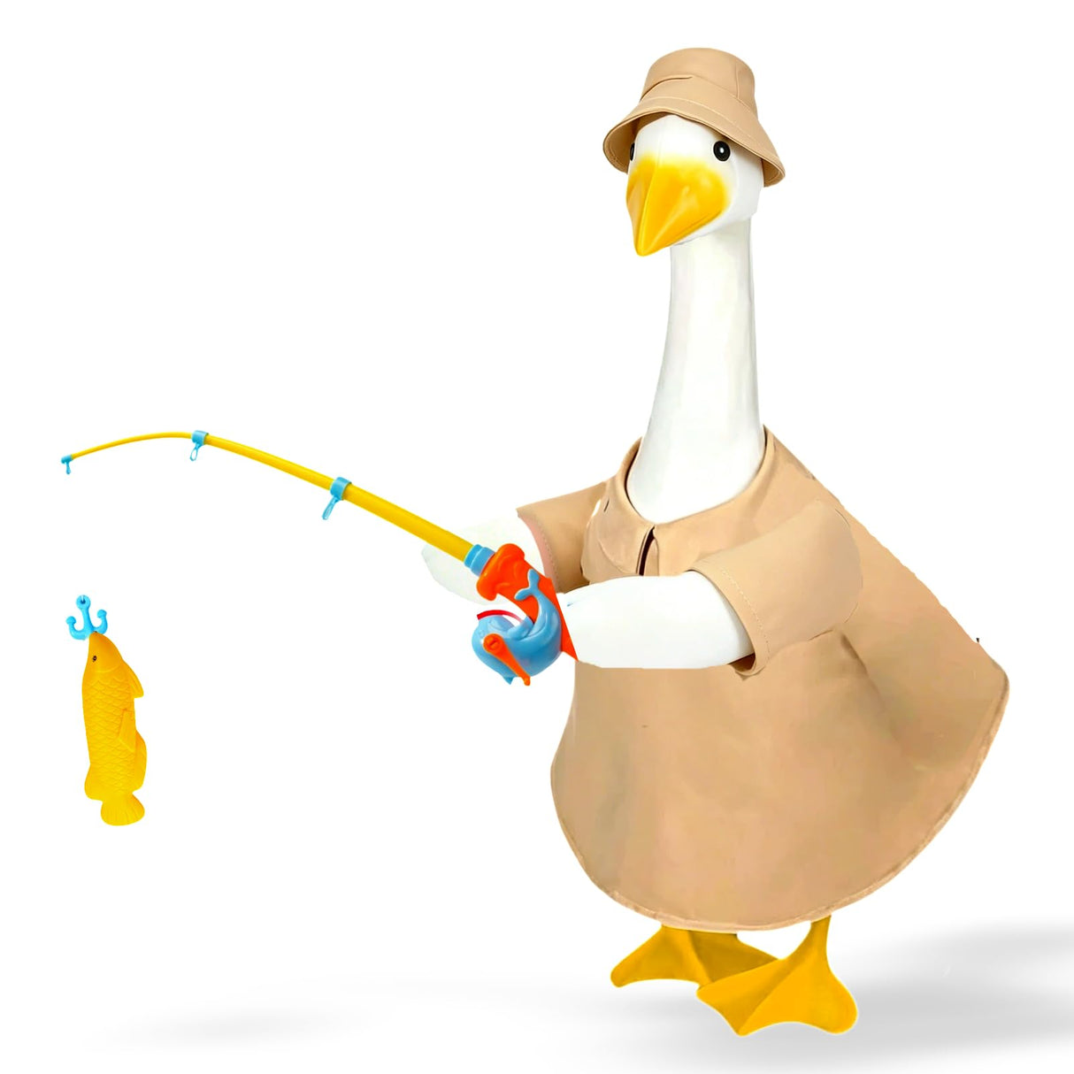 Terreva Fishing Porch Goose Outfits, Fisherman Costume for 23 Inch Plastic/Cement Goose, Goose Sculpture Clothes for Summer Yard Patio Party Decoration(Fishing Enthusiast 1)