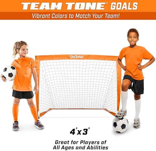 GoSports Portable Soccer Goals for Kids - 13 Color Options - Choose 4 x 3 ft or 6 x 4 ft - Team Tone Pop Up Nets for Backyard
