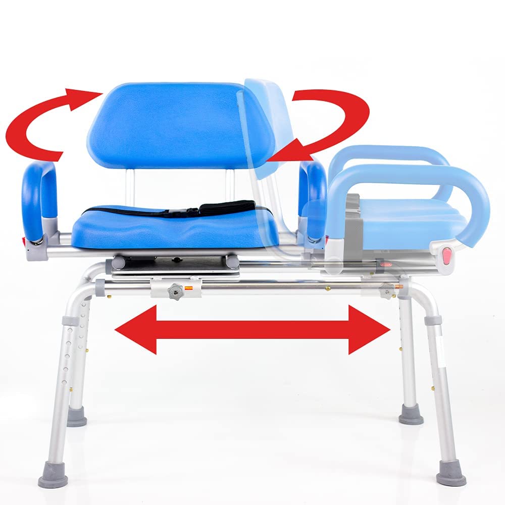 Platinum Health Carousel Sliding Shower Chair Tub Transfer Bench with Swivel Seat, Premium Padded, Pivoting Arms, Adjustable Space Saving Design for Tubs, Inside Shower, for Handicap & Seniors, Blue