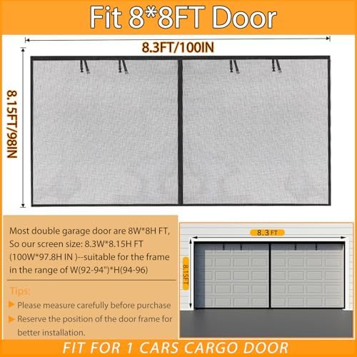Garage Screen Doors for 1 car garage-8x8FT Fiberglass 1400g/4.1lb Durable Heavy Duty Magnetic Garage Door Screen Retractable Hands Free with 4 Roll Up Straps for Patio Workshop Home Gym Sun Room