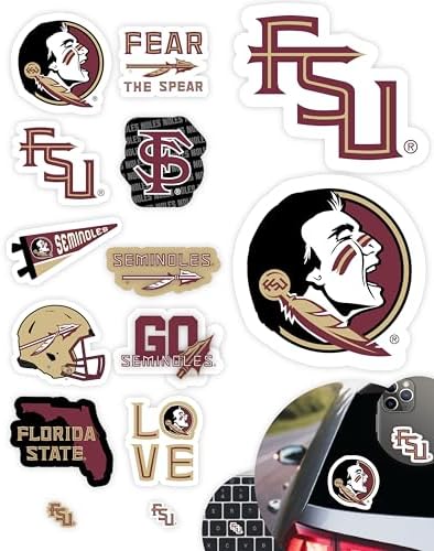 Florida State Stickers (14 Piece) FSU Gifts for Men Football Fans for Car Laptop Water Bottle + 2 Large Seminoles Car Decals, 10 Water Bottle Size, 2 Keyboard Size