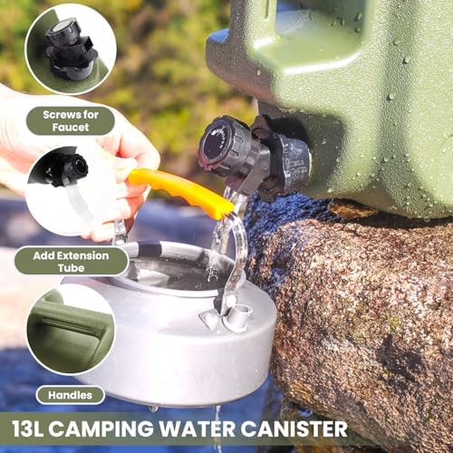3.5 Gallon Camping Water Container with Spigot/Tool Bag, Camping Water Container BPA Free Water Storage with Spigot No Leakage Portable Emergency Water Tank,Multifunction Water Storage