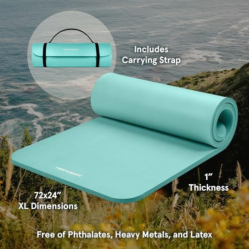 Retrospec Solana Yoga Mat 1" Thick With Nylon Carry Strap for Men & Women - Non Slip Exercise Mat for Home Yoga, Pilates, Stretching, Floor & Fitness Workouts