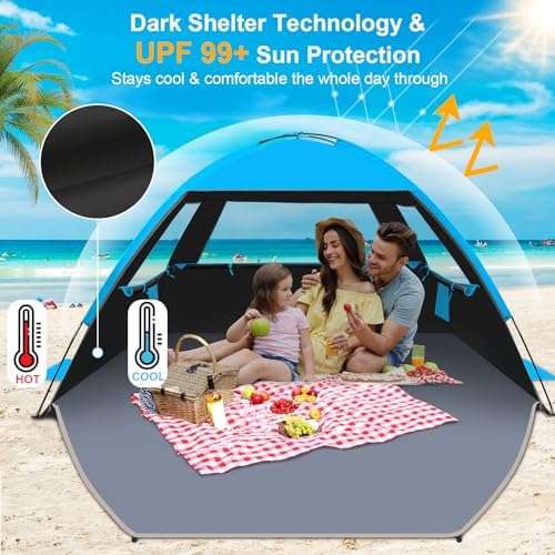 Gorich Beach Tent Sun Shelter for 3/4-5/6-7/8-10 Person with UPF 50+ UV Protection, Lightweight & Easy Setup Beach Shade Canopy, Portable Beach Shade Tent Beach Cabana