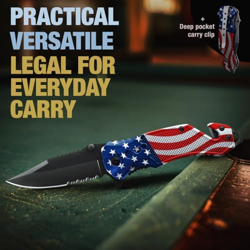 Legal Pocket Knife with American Flag - Folding Sharp Blade - Small Patriotic Knives fo EDC - United States Gifts - Best for Men Boys Teenagers - Nice Tool US - Gift Idea fo Men & Women 6680 F