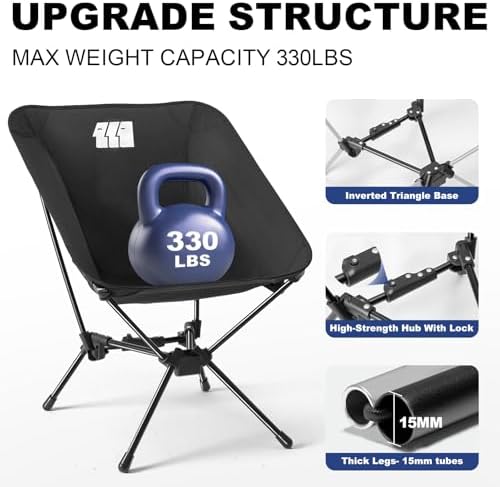 Lightweight Camping Chair, Portable Camping Chair with Carry Bag for Adults, Low Back Folding Compact Outdoor Chair for Backpacking, Hiking, Beach Garden, Picnic, and Travel (Black)