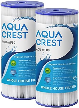 AQUA CREST FXHSC Whole House Water Filter, Replacement for GE® FXHSC, GXWH40L, GXWH35F, American Plumber W50PEHD, W10-PR, Culligan® R50-BBSA, 5 Micron 10" x 4.5", High Flow Sediment Filters, Pack of 2
