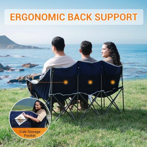 KingCamp Double Camping Chair, Oversized Heavy Duty Loveseat for Adults Portable Folding XL 2 Person Couch Padded Comfortable Two Seat with Cup Holder for Outdoor Lawn Backyard