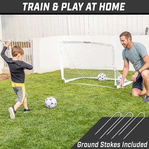 GoSports Portable Soccer Goals for Kids - 13 Color Options - Choose 4 x 3 ft or 6 x 4 ft - Team Tone Pop Up Nets for Backyard