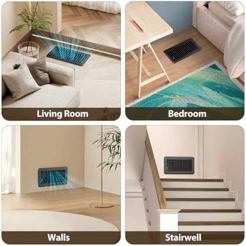 2x10 Floor Register, Floor Vent Covers 2 Pack, Steel Adjustable Air Supply Grille Register Vent Cover Grill for Sidewall and Floor, Vent Covers for Home Floor, Black