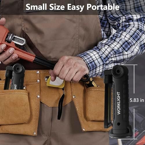Working Light Portable, Rechargeable Work Lights with Magnetic Base Hanging Hook,360° Rotate 5 Modes,COB LED 800 Lumens Foldable Inspection Light for Car Repair, Grill and Outdoor Use(2pack)
