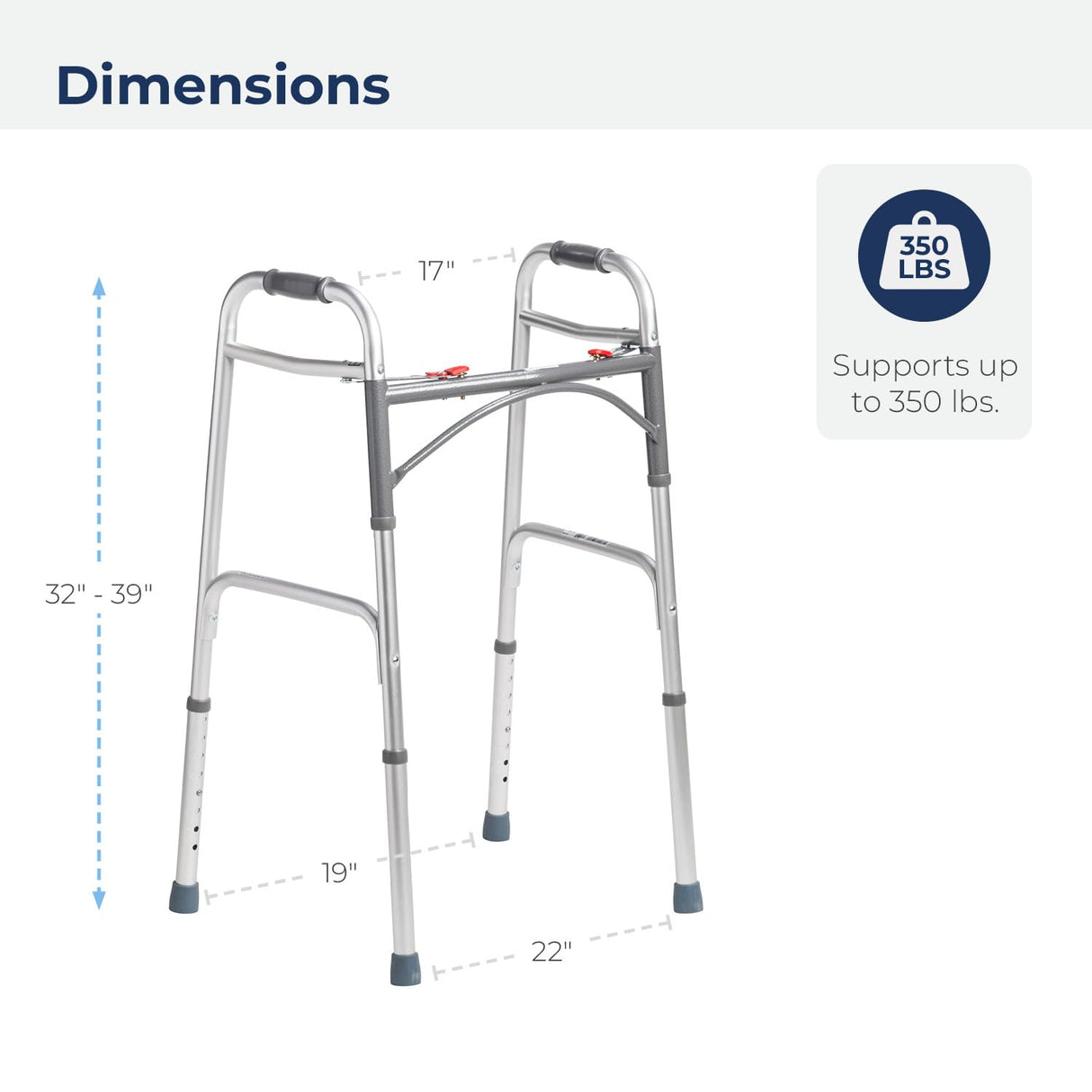 Drive Medical Deluxe 2-Button Folding Walker, Lightweight Walkers for Seniors and Adults, 350 lb. Weight Capacity, Silver