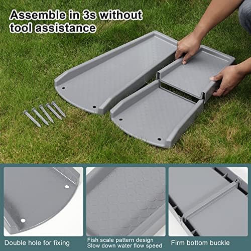 Rain Gutter Downspout Splash Block, Gutter Downspout Extensions for Water Drainage, 24" Gutter Splash Guards Downspout Extender, Fixable Down spout Drain Trays with PE Nails(2 Pack, Gray)