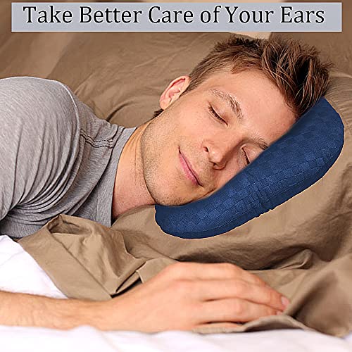 Wuronsa Ear Piercing Pillow for Side Sleepers, Pillow with an Ear Hole for CNH and Ear Pain Ear Inflammation Pressure Sores, O-Shaped Side Sleeping Pillow, Ear Guard Pillow(Dark Blue)