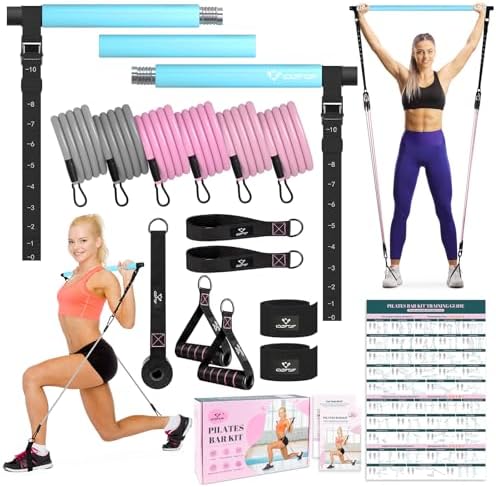 Pilates Bar Kit with Resistance Bands, Multifunctional Yoga Pilates Bar with Heavy-Duty Metal Adjustment Buckle, Portable Home Gym Pilates Resistance Bar Kit for Women Full Body Workouts