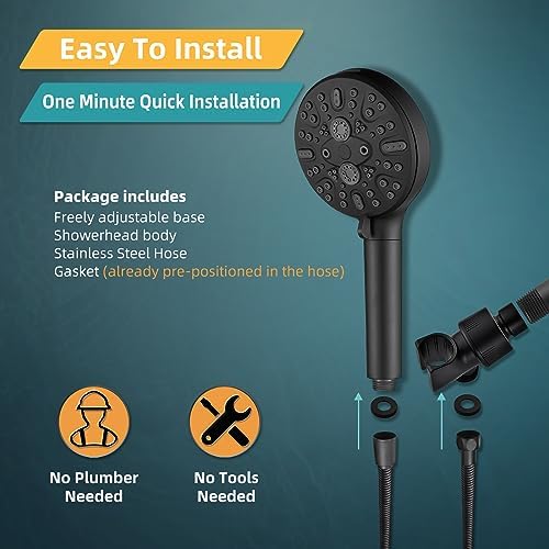 Cobbe Filtered Shower Head, High Pressure 9 Spray Mode Handheld Shower Head with Filter Built-in Power Wash with Hose and Water Softener for Hard Water Remove Chlorine, Matte Black