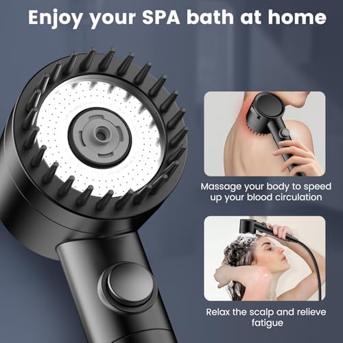 Filtered Shower Head with Handheld, High Pressure 5-Spray Shower Head with Filters for Hard Water, ON/OFF Switch Showerhead for Pets Bath, Shower Heads Filter - Remove Chlorine, Reduce Dry Itchy Skin
