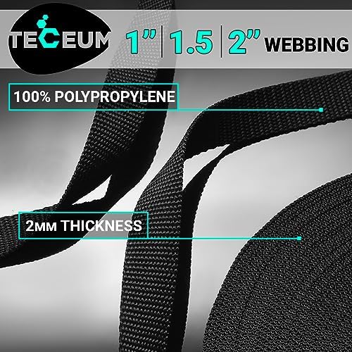 TECEUM 1" & 1.5" & 2" Webbing – 10 25 50 Yards – 40+ Colors – Heavy Duty 1 Inch 1.5 Inch 2 Inch Webbing for Climbing Outdoors Indoors Crafting DIY