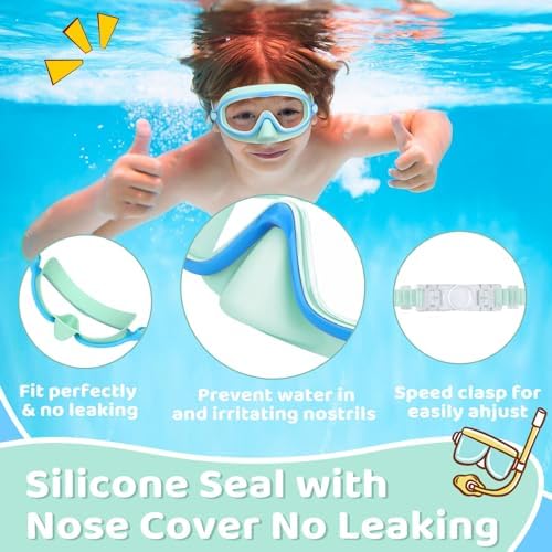Vvinca 2 Pcs Kids-Swim-Goggles with Nose Cover, Swimming Diving Mask Wide View Anti Fog UV Anti Shattered Lens for Kids 3-6