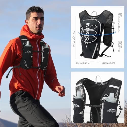 Running Vest for Women Men, Adjustable Chest Straps Running Hydration Vest Backpack with 500ml Soft Flask, Lightweight Breathable Reflective Running Vest for Trail Hiking