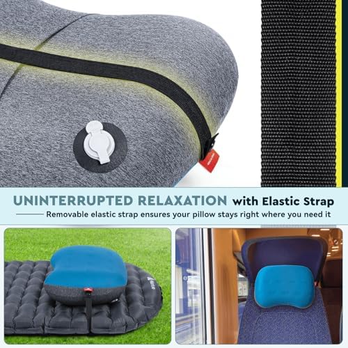Hikenture Camping Pillow Ultralight, Inflatable Pillow with Removable Cover, Compact Portable Backpacking Pillow, Ergonomic Blow Up Camp Pillow, Washable Air Pillow for Hiking, Beach, Travel (Blue)
