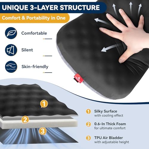 Hikenture Camping Pillow with Soft Foam, Extra-Comfort Inflatable Pillow with Removable Cover, Compact Portable Backpacking Pillow