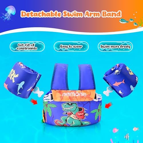 NEMONE Toddler Swim Vest for 22-70 lbs Kids Floaties Swim Jacket with Arm Water Wings for Girls Boys 2 3 4 5 6 7 Years Old Sea Beach Pool