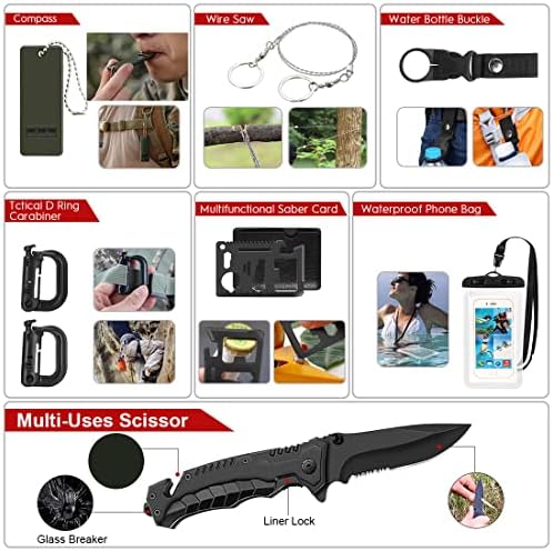Survival Kits,222 PCS Emergency Survival Gear First Aid Kits with Molle System Compatible Bag Outdoor Camping Gear Emergency Kits for Hunting,Hiking,Fishing, Gifts for Men Women