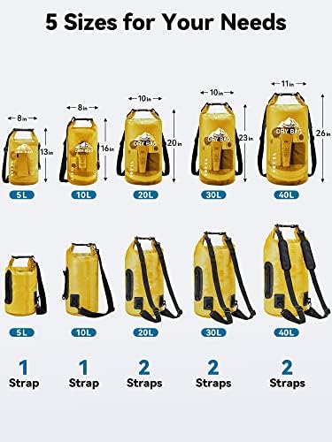 HEETA Dry Bag Waterproof for Women Men, 5L/10L/20L/30L/40L Roll Top Lightweight Dry Storage Bag Backpack with Phone Case for Travel, Swimming, Boating, Kayaking, Camping & Beach, 11 Transparent Colors