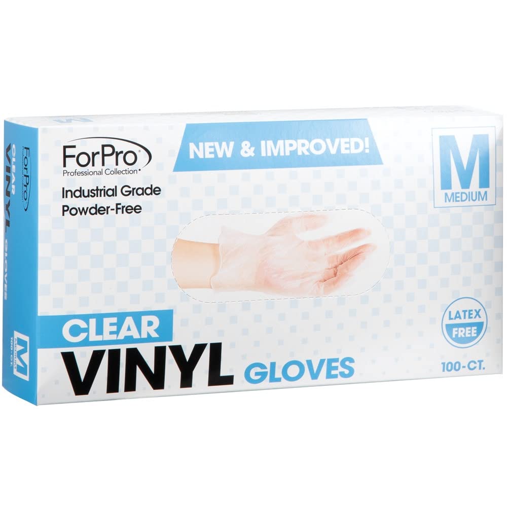 ForPro Disposable Vinyl Gloves, Clear, Industrial Grade, Powder-Free, Latex-Free, Non-Sterile, Food Safe, 2.75 Mil. Palm, 3.9 Mil. Fingers, Medium, 100-Count (Pack of 10)