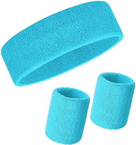 Bememo 6 Pcs Neon Sports Sweatbands Set Paris Sports Competitions Sweatbands 2 Headband 4 Wristbands Breathable Terry Cloth Athletic Bands for Basketball Tennis Costumes Cosplay